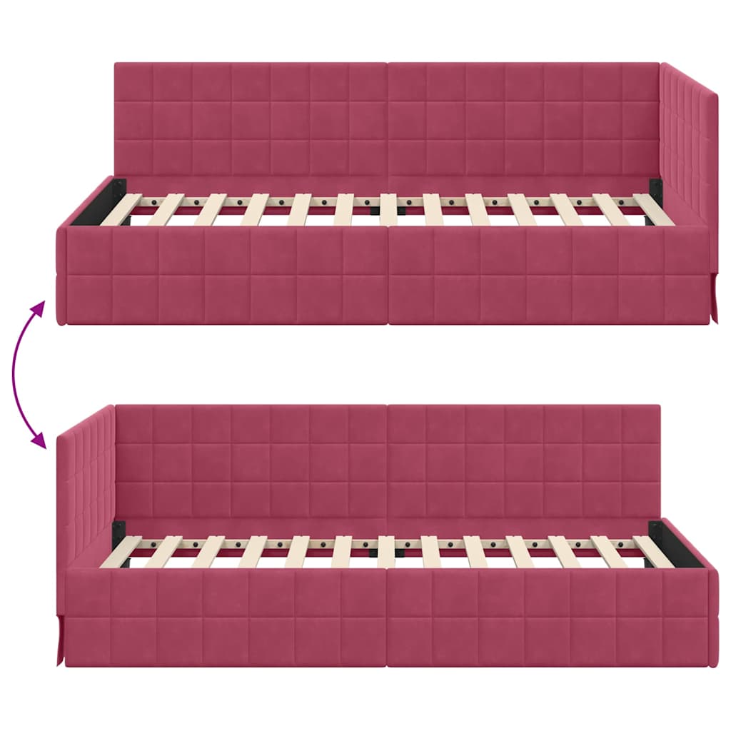 Corner Bed Frame with Headboard Wine red 90 x 190 cm Velvet