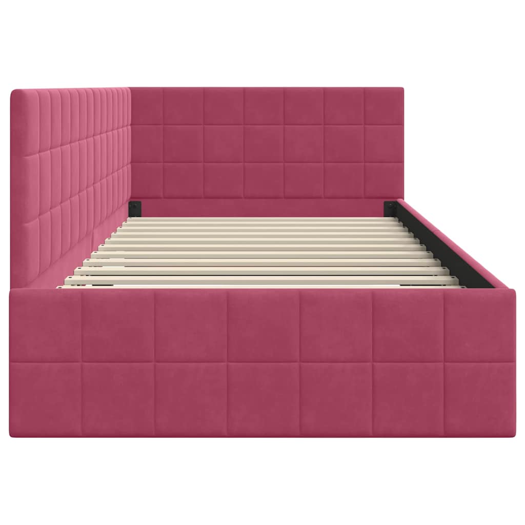Corner Bed Frame with Headboard Wine red 90 x 190 cm Velvet