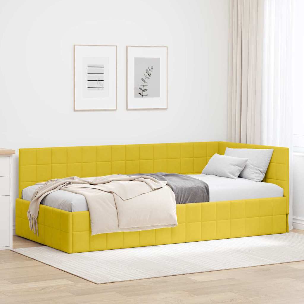 Corner Bed Frame with Headboard Yellow 90 x 190 cm Velvet