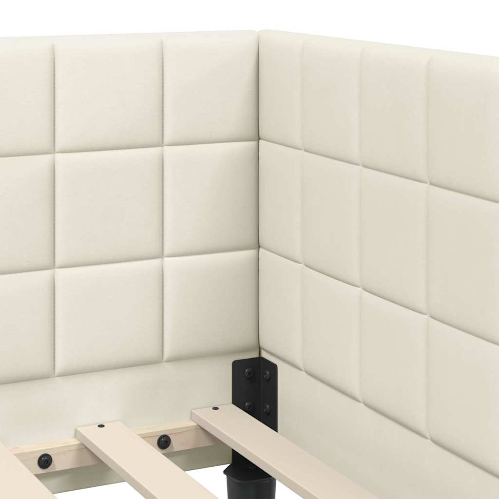 Corner Bed Frame with Headboard Cream 90 x 190 cm Velvet