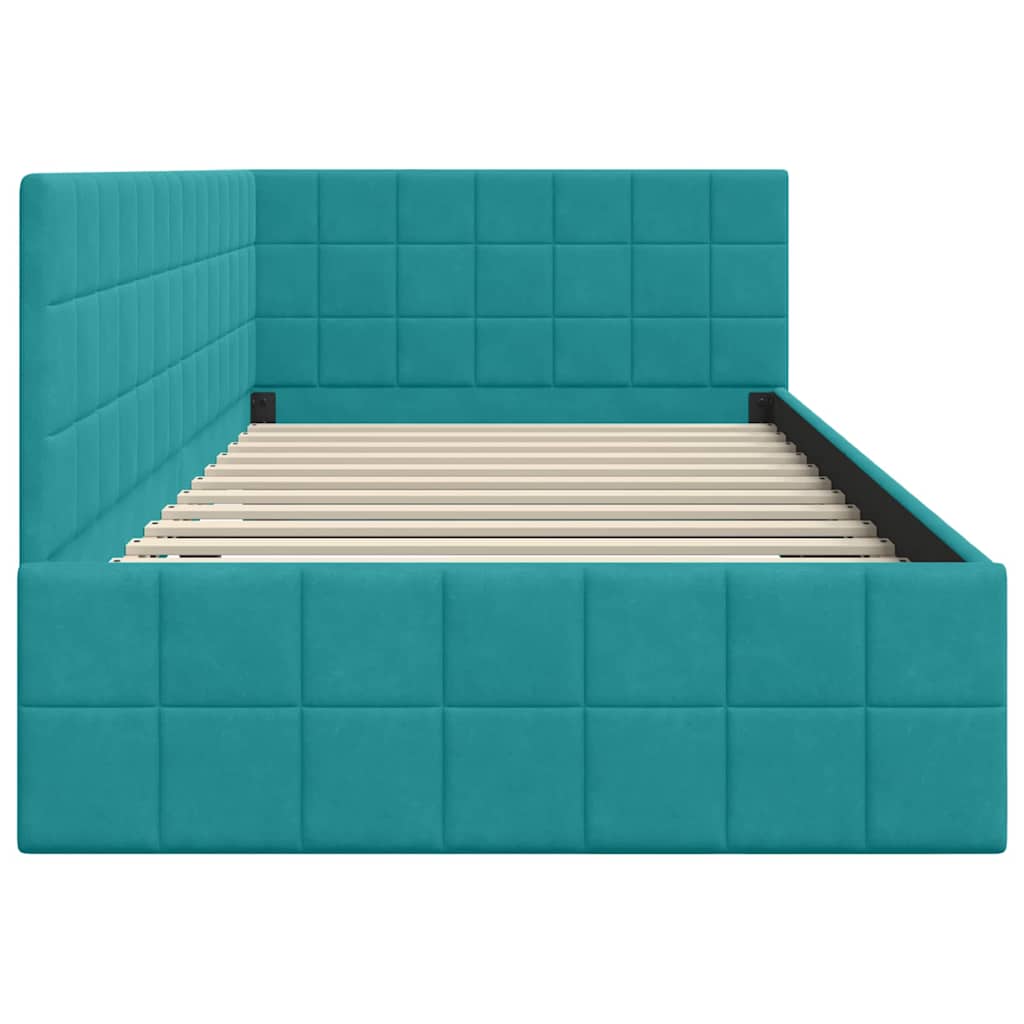 Corner Bed Frame with Headboard Turquoise 90 x 190 cm Velvet