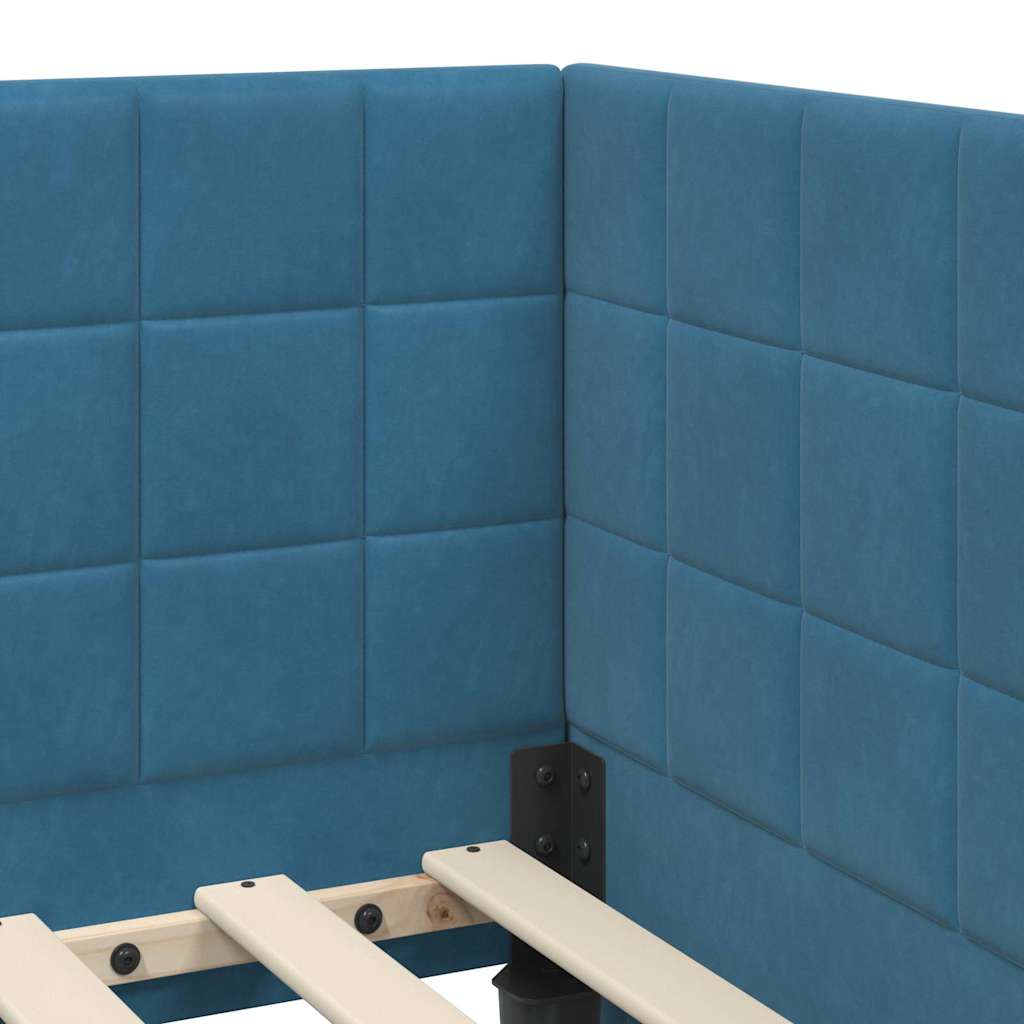 Corner Bed Frame with Headboard Blue 90 x 200 cm Velvet