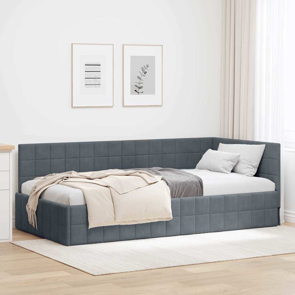 Corner Bed Frame with Headboard Dark grey 90 x 200 cm Velvet