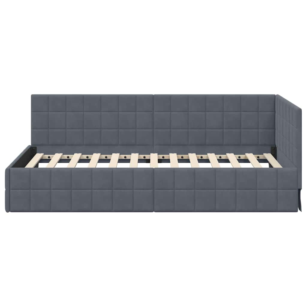 Corner Bed Frame with Headboard Dark grey 90 x 200 cm Velvet