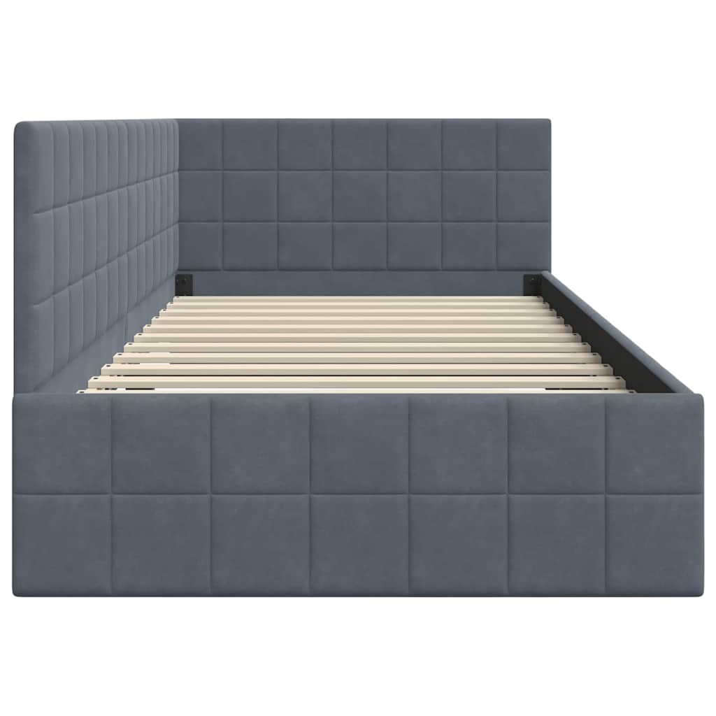Corner Bed Frame with Headboard Dark grey 90 x 200 cm Velvet
