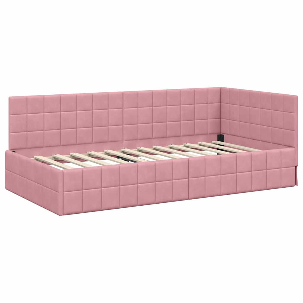 Corner Bed Frame with Headboard Pink 90 x 200 cm Velvet