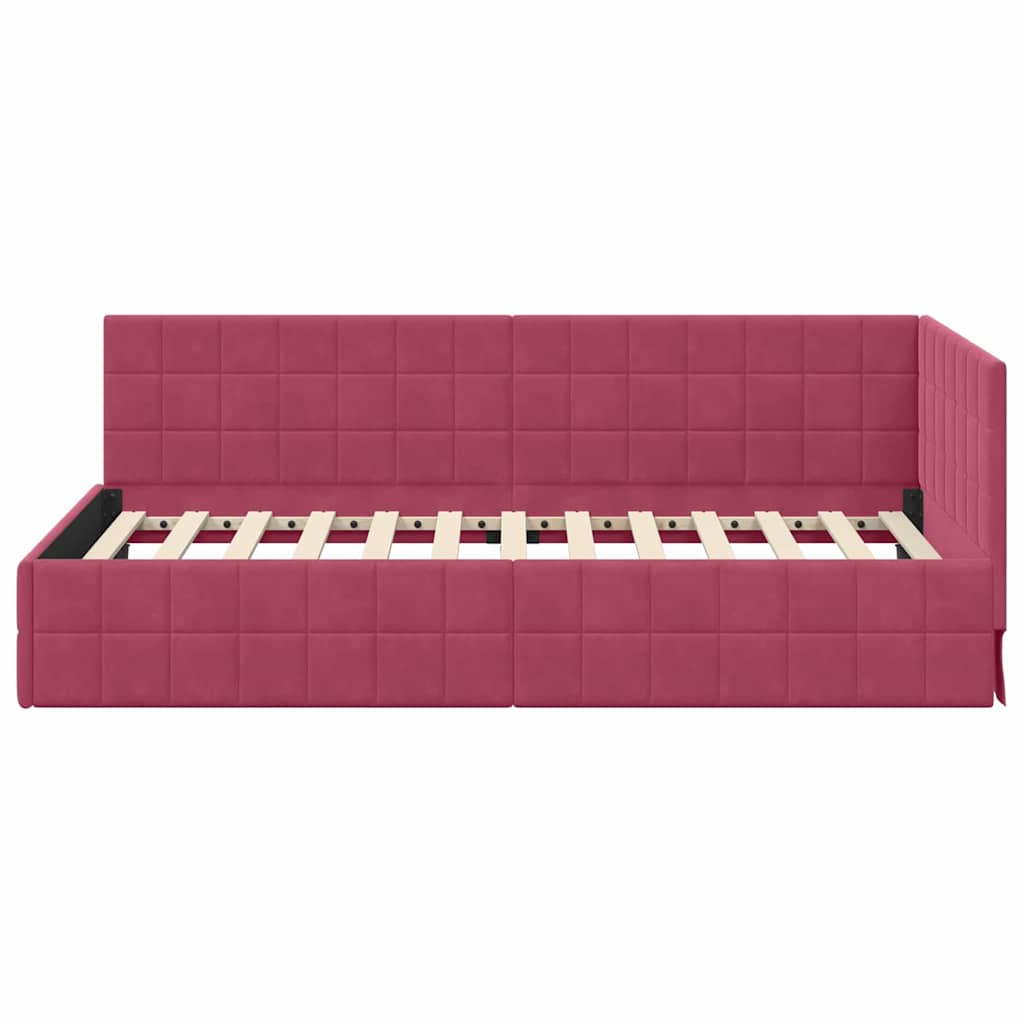 Corner Bed Frame with Headboard Wine red 90 x 200 cm Velvet