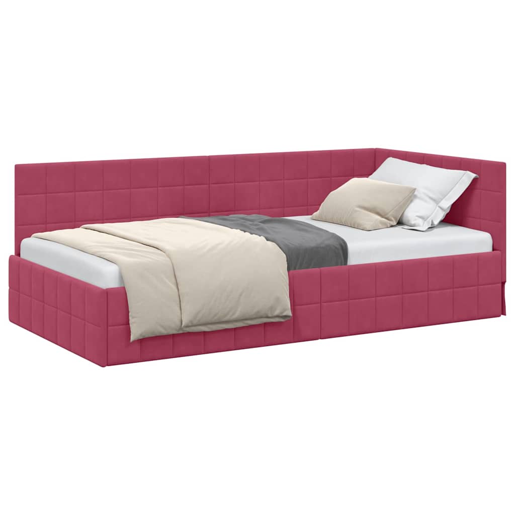 Corner Bed Frame with Headboard Wine red 90 x 200 cm Velvet