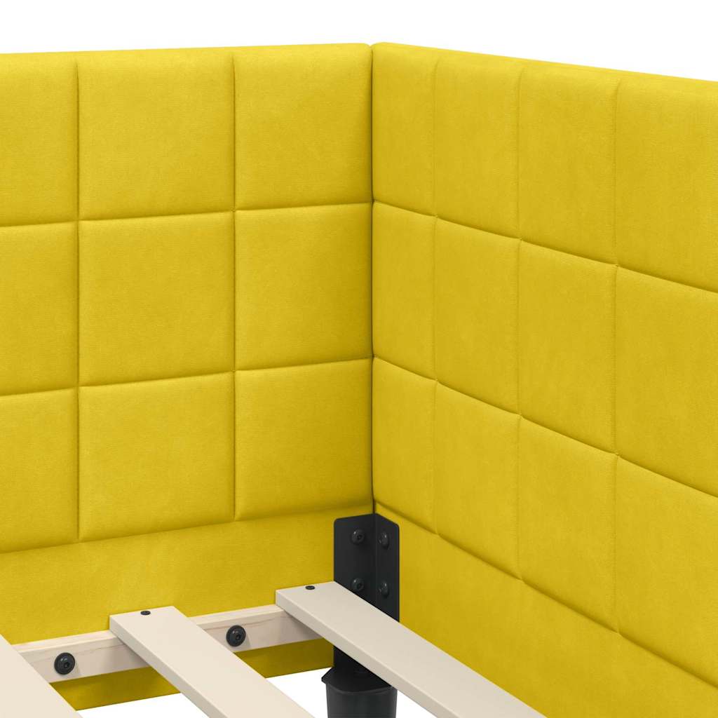 Corner Bed Frame with Headboard Yellow 90 x 200 cm Velvet