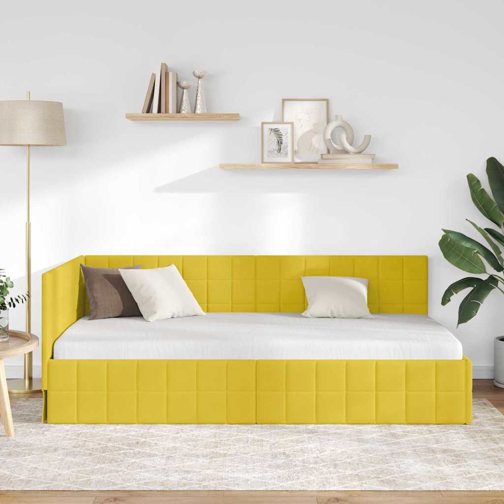 Corner Bed Frame with Headboard Yellow 90 x 200 cm Velvet