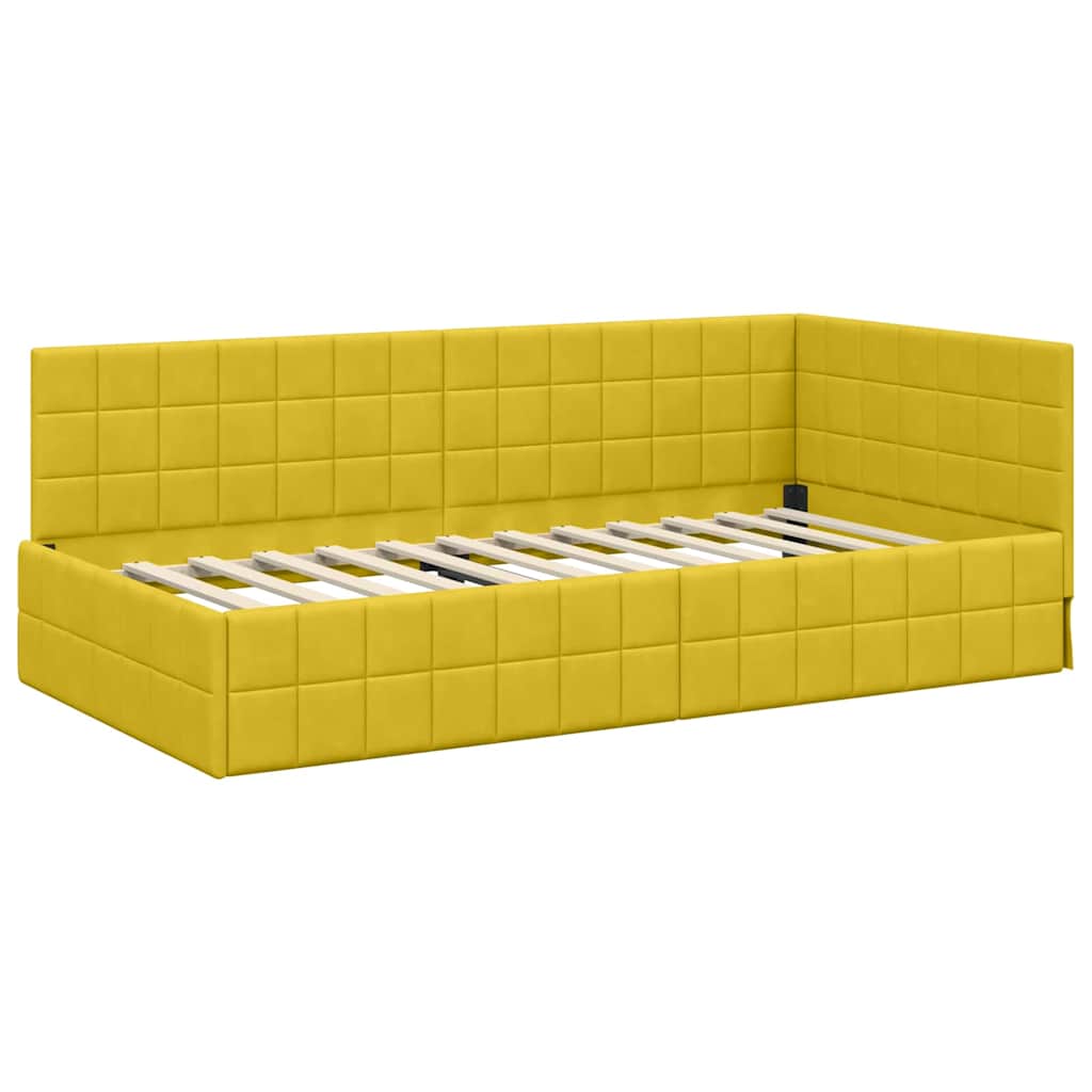 Corner Bed Frame with Headboard Yellow 90 x 200 cm Velvet
