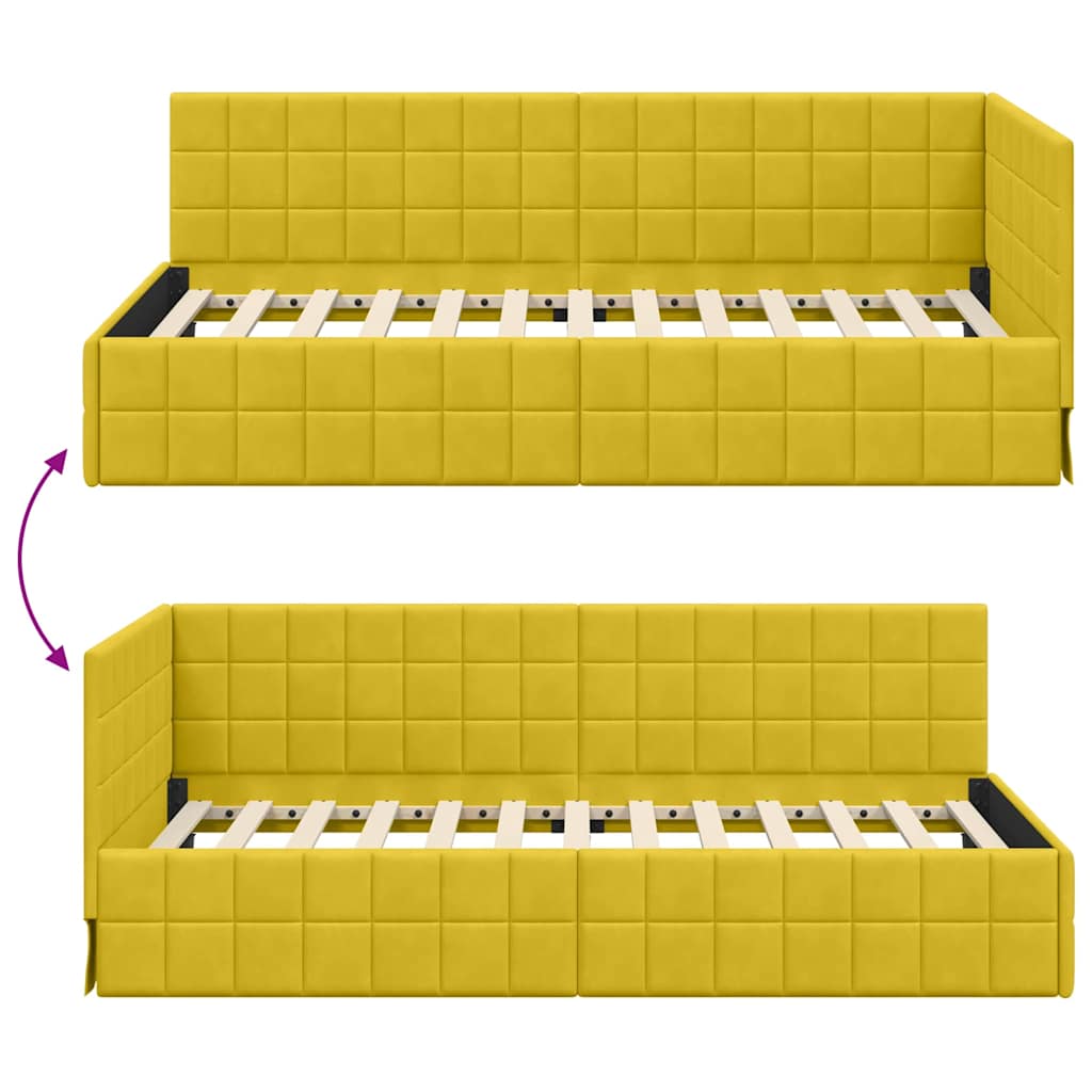 Corner Bed Frame with Headboard Yellow 90 x 200 cm Velvet