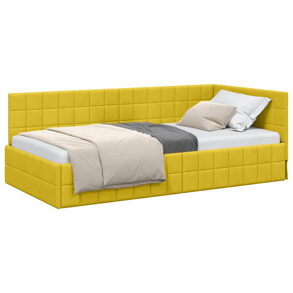 Corner Bed Frame with Headboard Yellow 90 x 200 cm Velvet