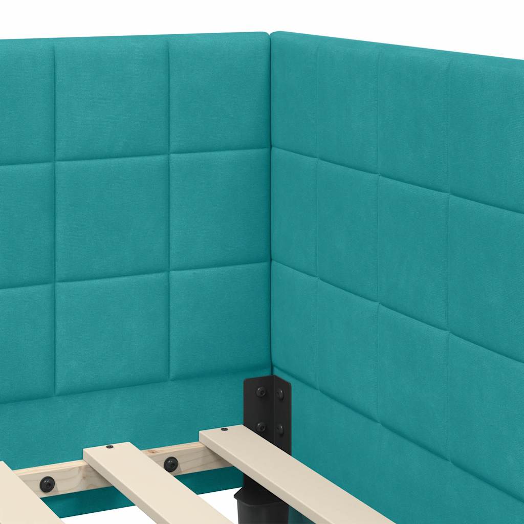 Corner Bed Frame with Headboard Turquoise 90 x 200 cm Velvet
