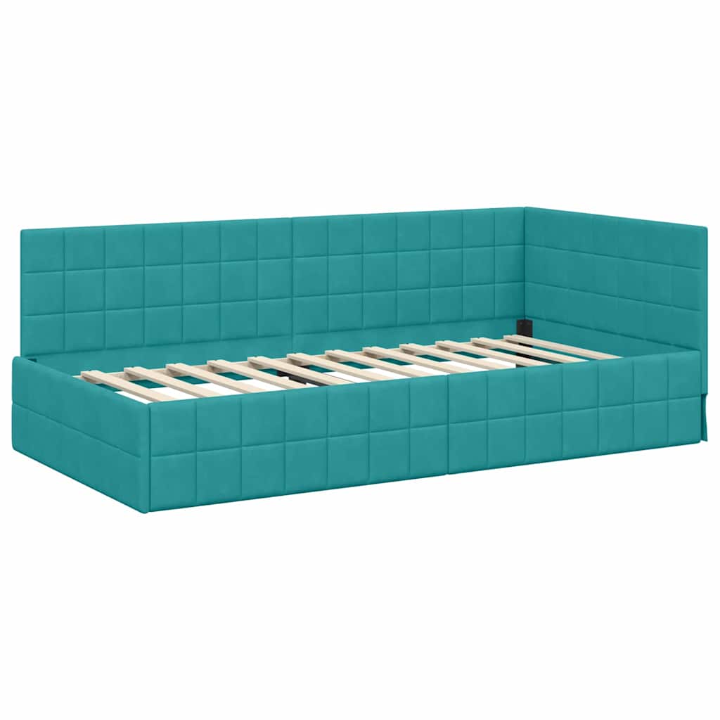 Corner Bed Frame with Headboard Turquoise 90 x 200 cm Velvet