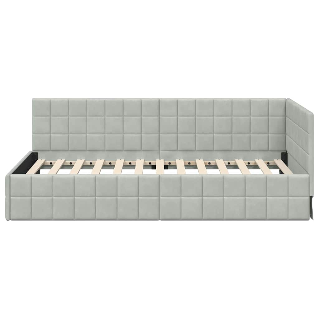 Corner Bed Frame with Headboard Light grey 100 x 200 cm Velvet