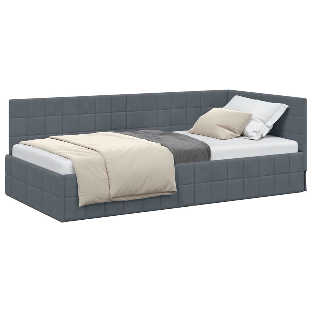 Corner Bed Frame with Headboard Dark grey 100 x 200 cm Velvet