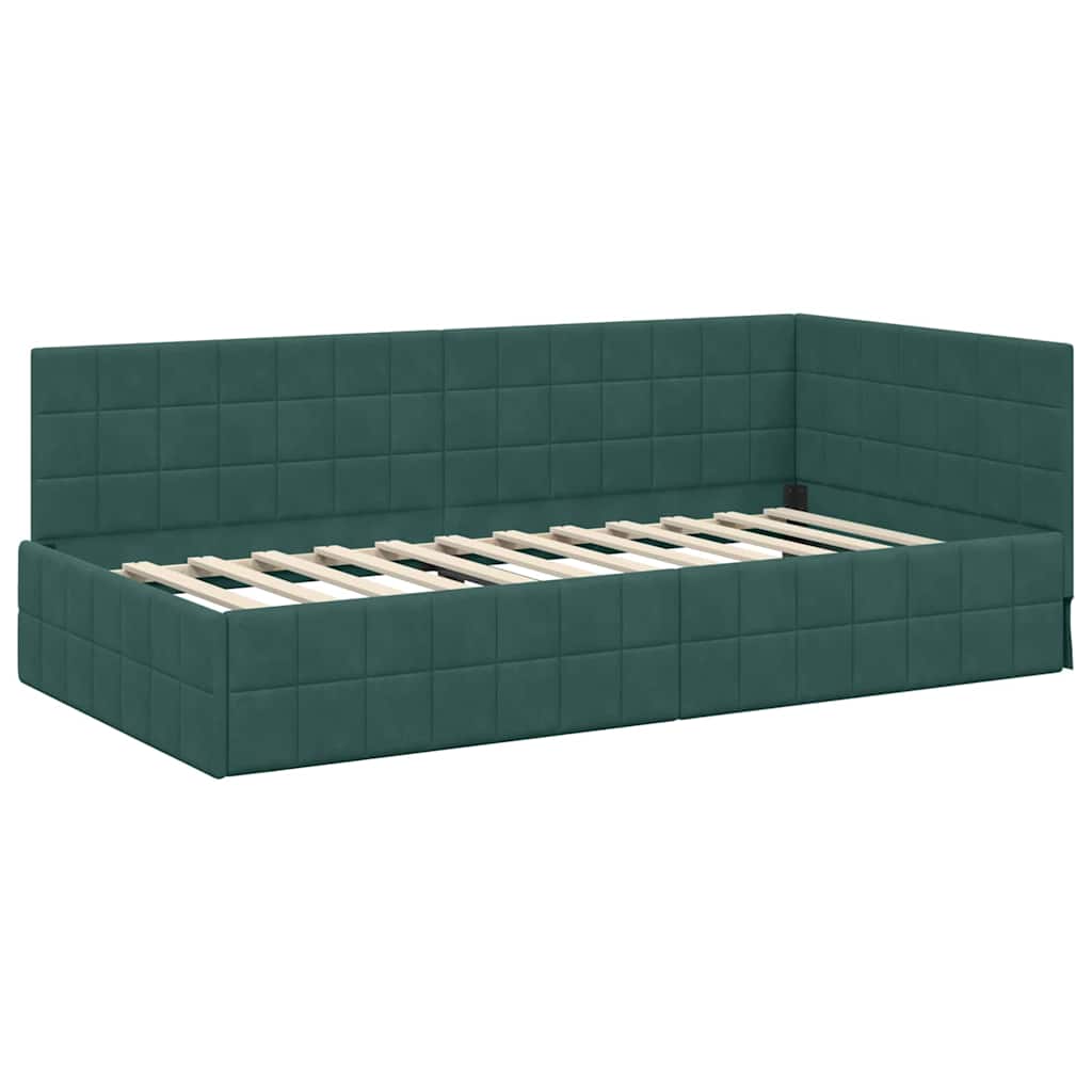 Corner Bed Frame with Headboard Dark green 100 x 200 cm Velvet