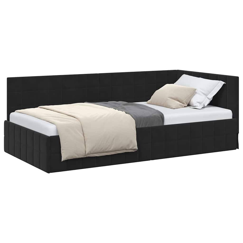 Corner Bed Frame with Headboard Black 100 x 200 cm Velvet