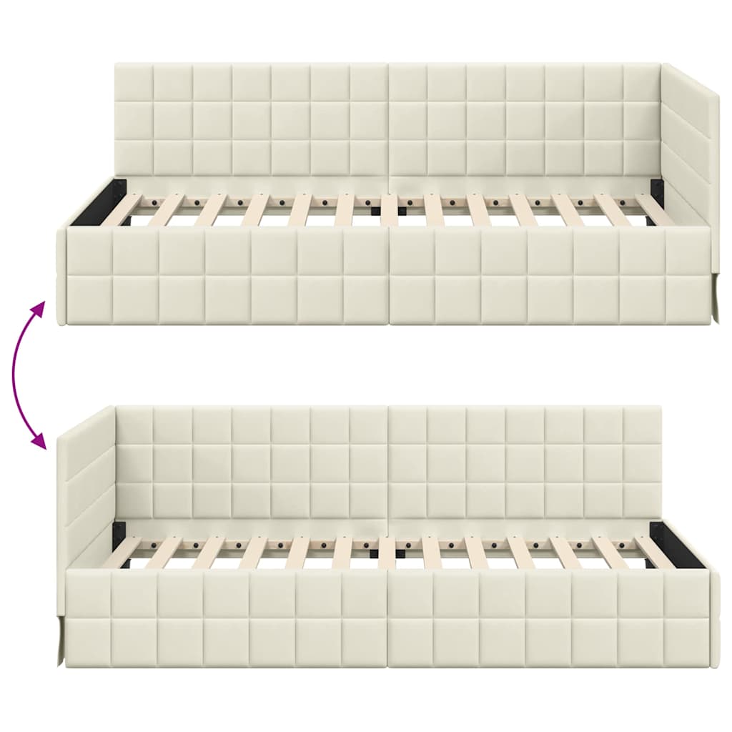 Corner Bed Frame with Headboard Cream 100 x 200 cm Velvet