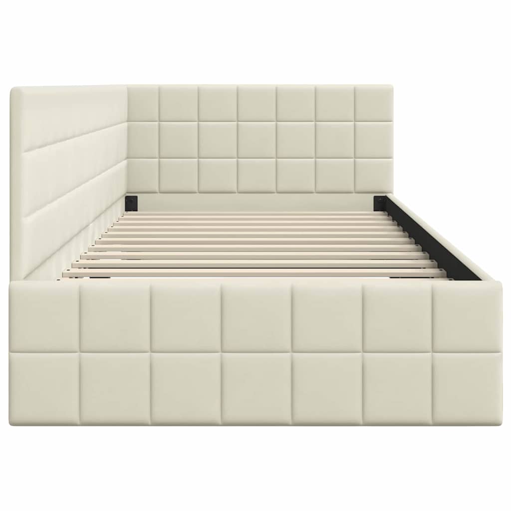 Corner Bed Frame with Headboard Cream 100 x 200 cm Velvet