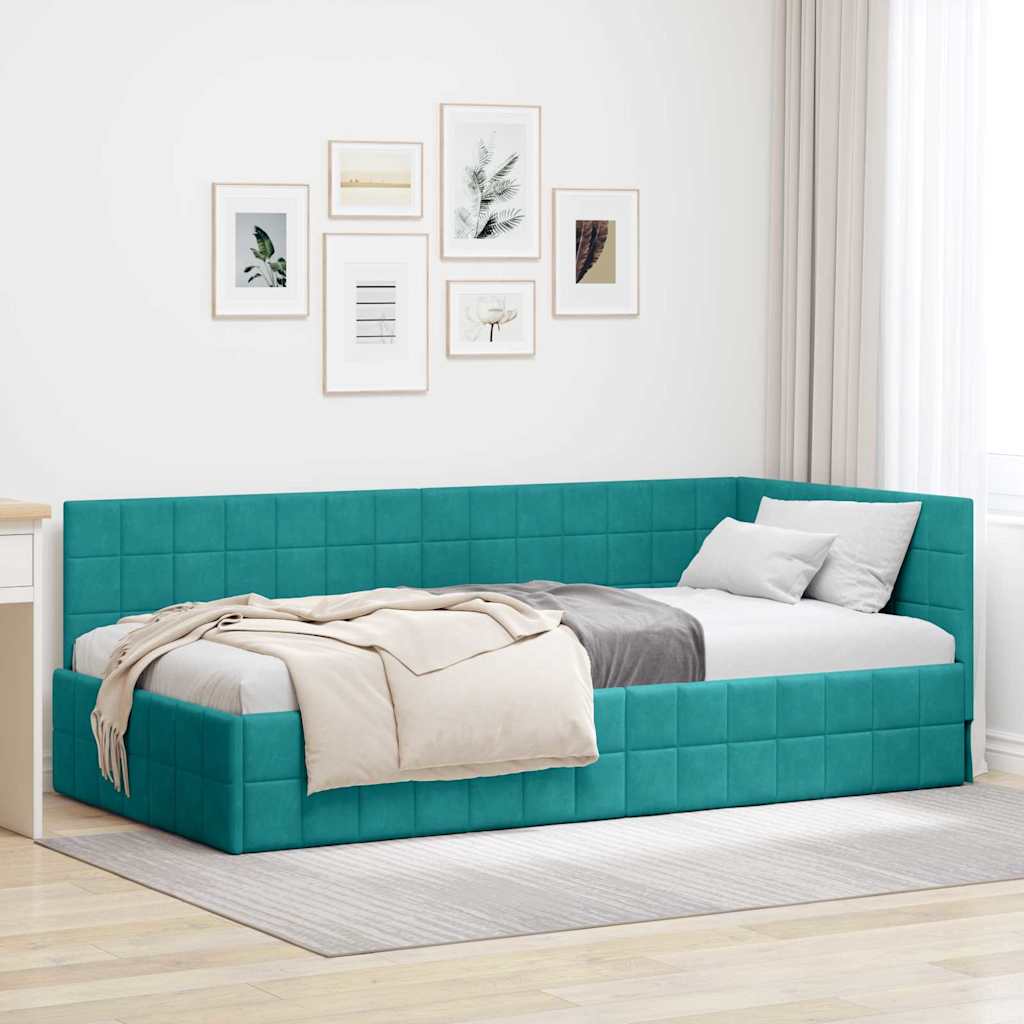 Corner Bed Frame with Headboard Turquoise 100 x 200 cm Velvet