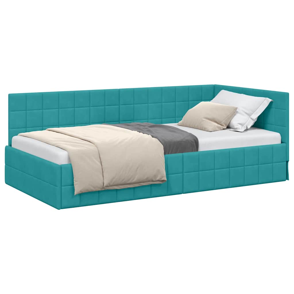 Corner Bed Frame with Headboard Turquoise 100 x 200 cm Velvet