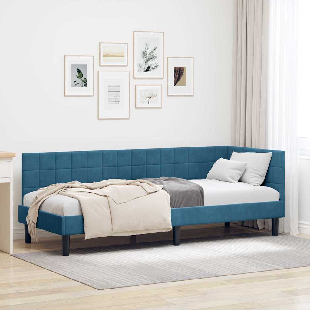 Corner Bed Frame with Headboard Blue 80 x 200 cm Velvet