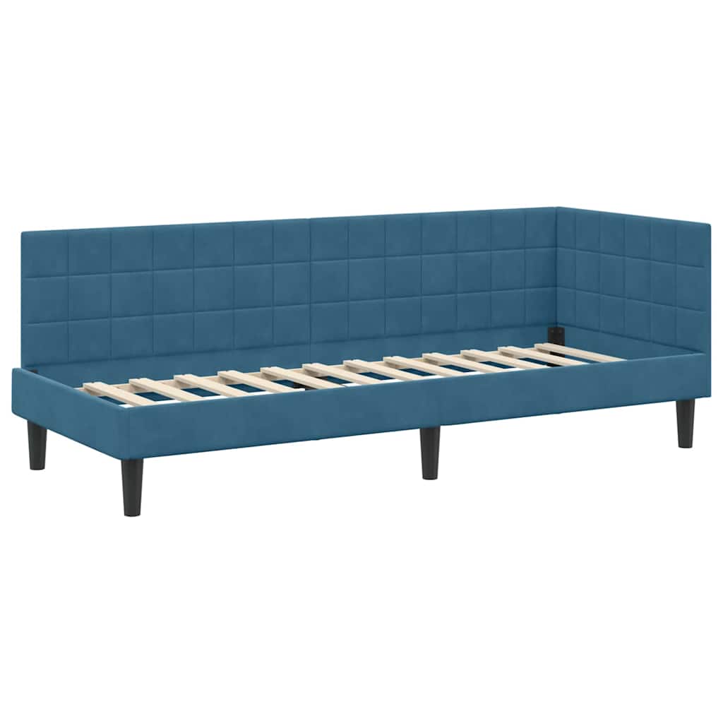 Corner Bed Frame with Headboard Blue 80 x 200 cm Velvet