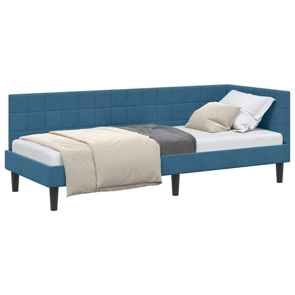 Corner Bed Frame with Headboard Blue 80 x 200 cm Velvet