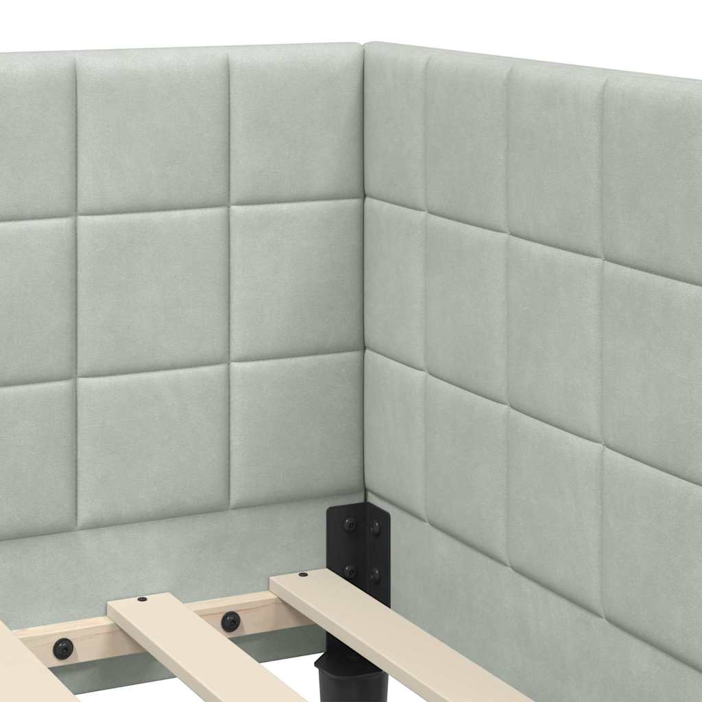 Corner Bed Frame with Headboard Light grey 80 x 200 cm Velvet