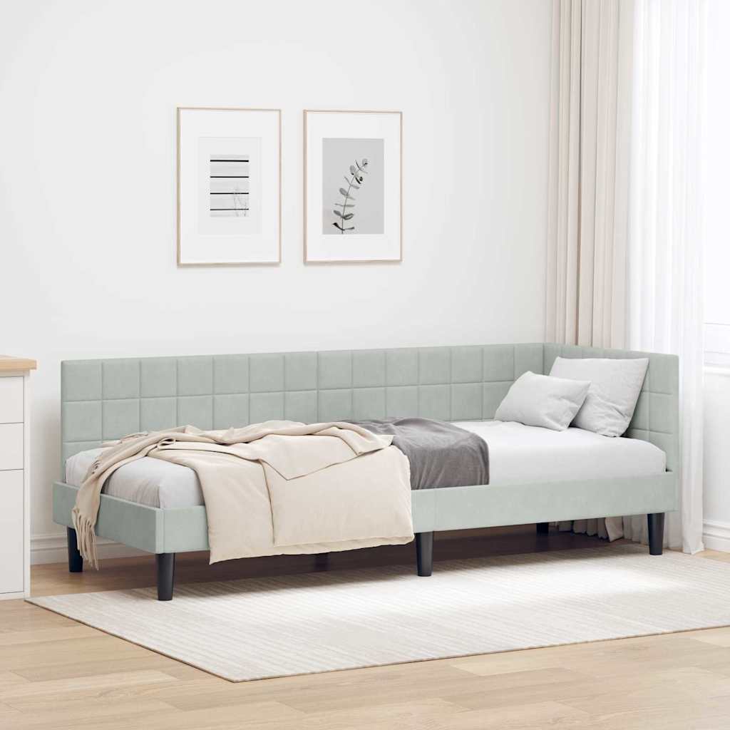 Corner Bed Frame with Headboard Light grey 80 x 200 cm Velvet