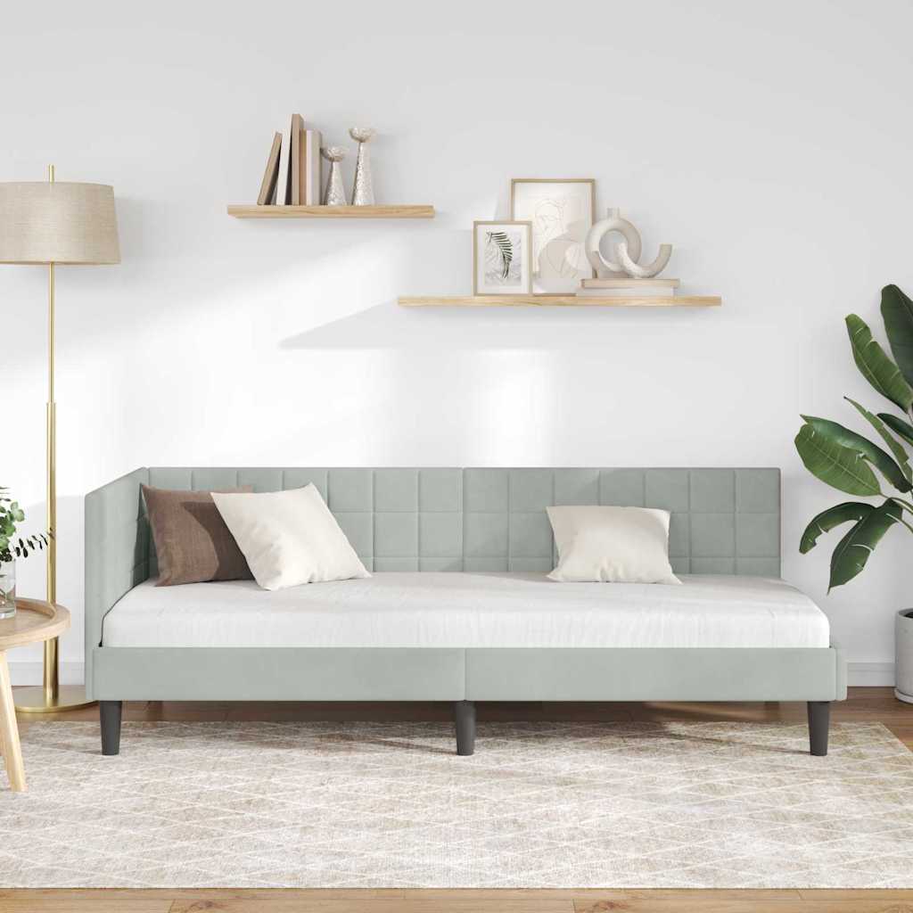 Corner Bed Frame with Headboard Light grey 80 x 200 cm Velvet