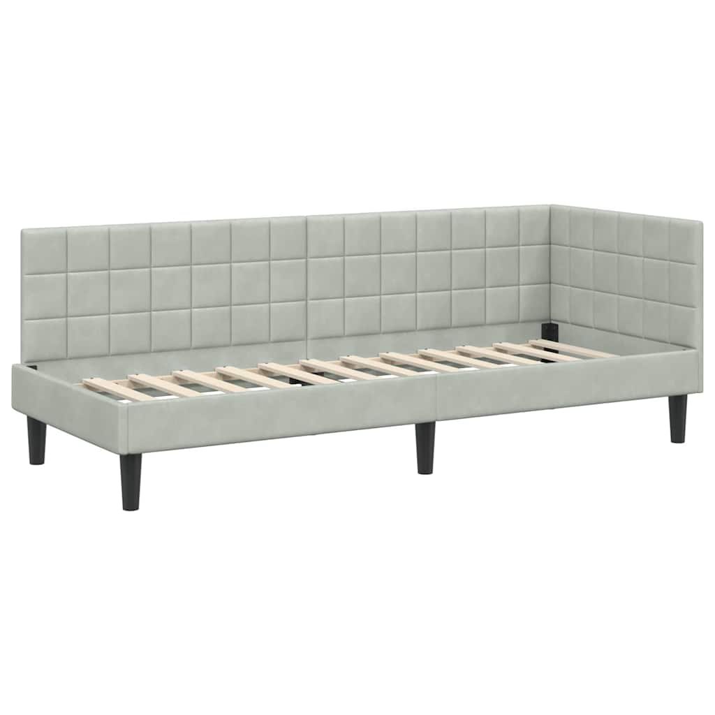 Corner Bed Frame with Headboard Light grey 80 x 200 cm Velvet