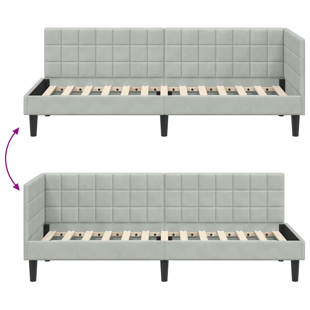 Corner Bed Frame with Headboard Light grey 80 x 200 cm Velvet
