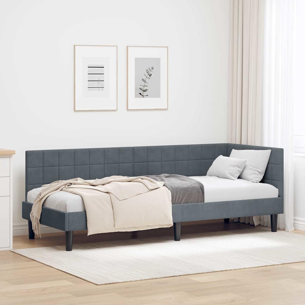 Corner Bed Frame with Headboard Dark grey 80 x 200 cm Velvet