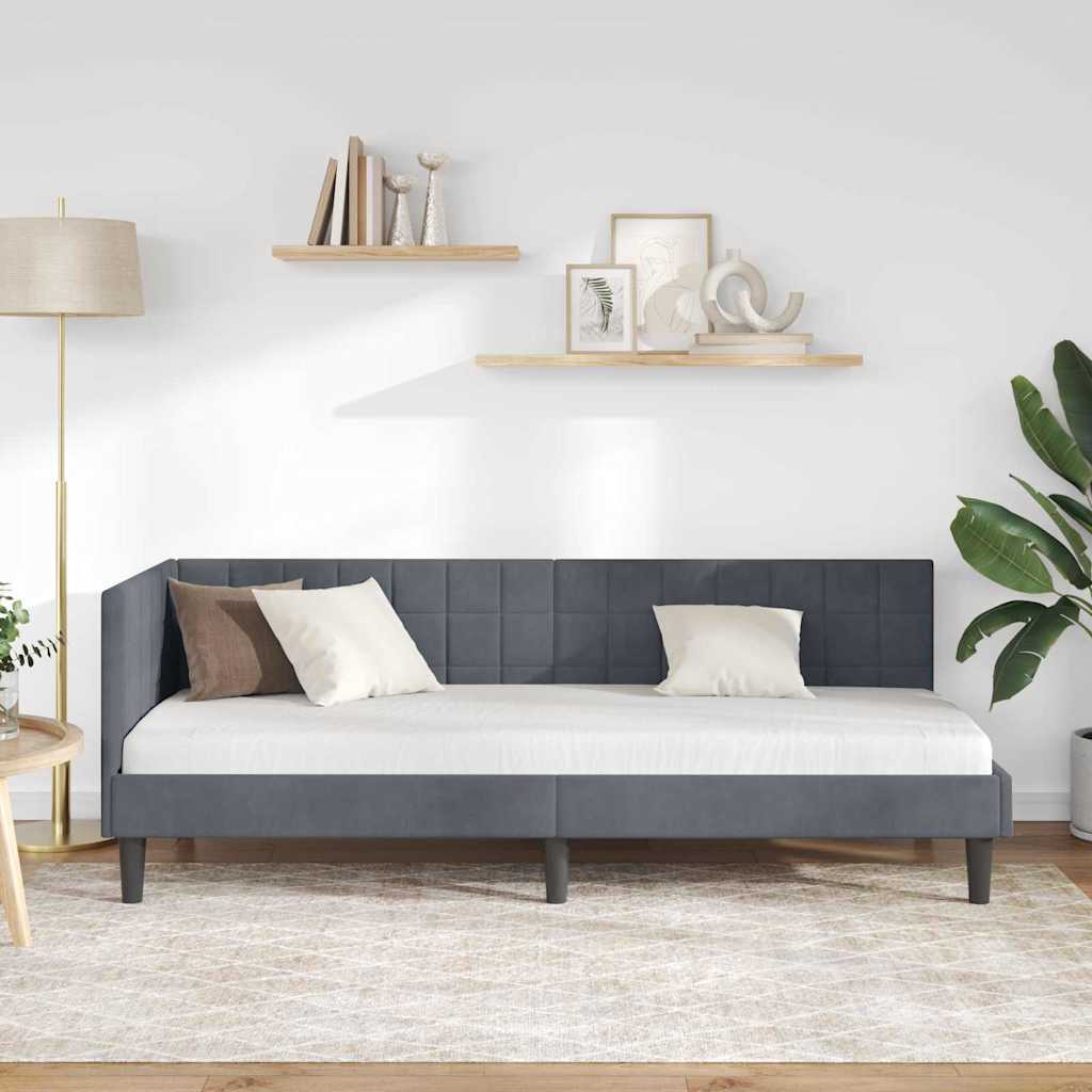 Corner Bed Frame with Headboard Dark grey 80 x 200 cm Velvet