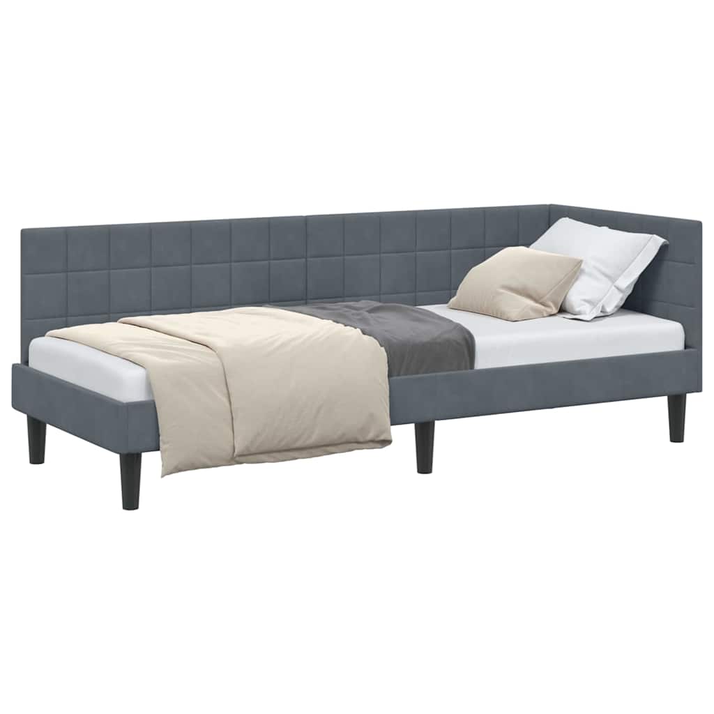 Corner Bed Frame with Headboard Dark grey 80 x 200 cm Velvet