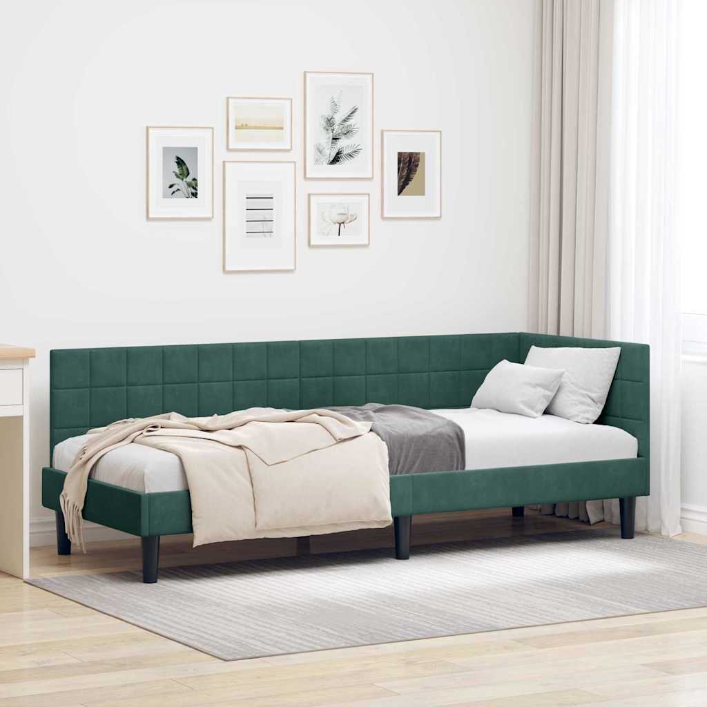 Corner Bed Frame with Headboard Dark green 80 x 200 cm Velvet