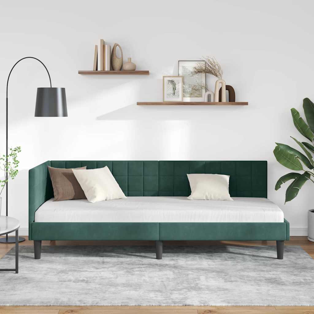 Corner Bed Frame with Headboard Dark green 80 x 200 cm Velvet
