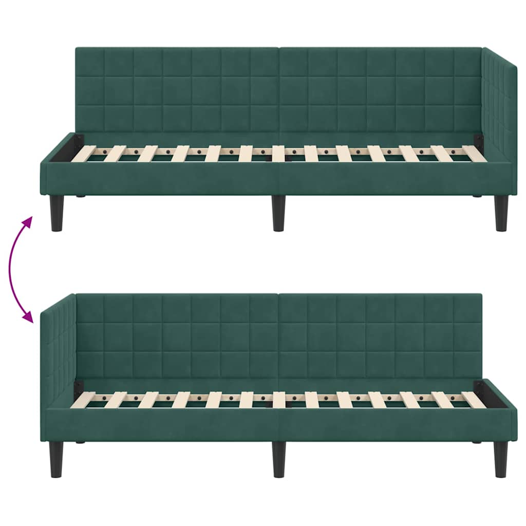 Corner Bed Frame with Headboard Dark green 80 x 200 cm Velvet