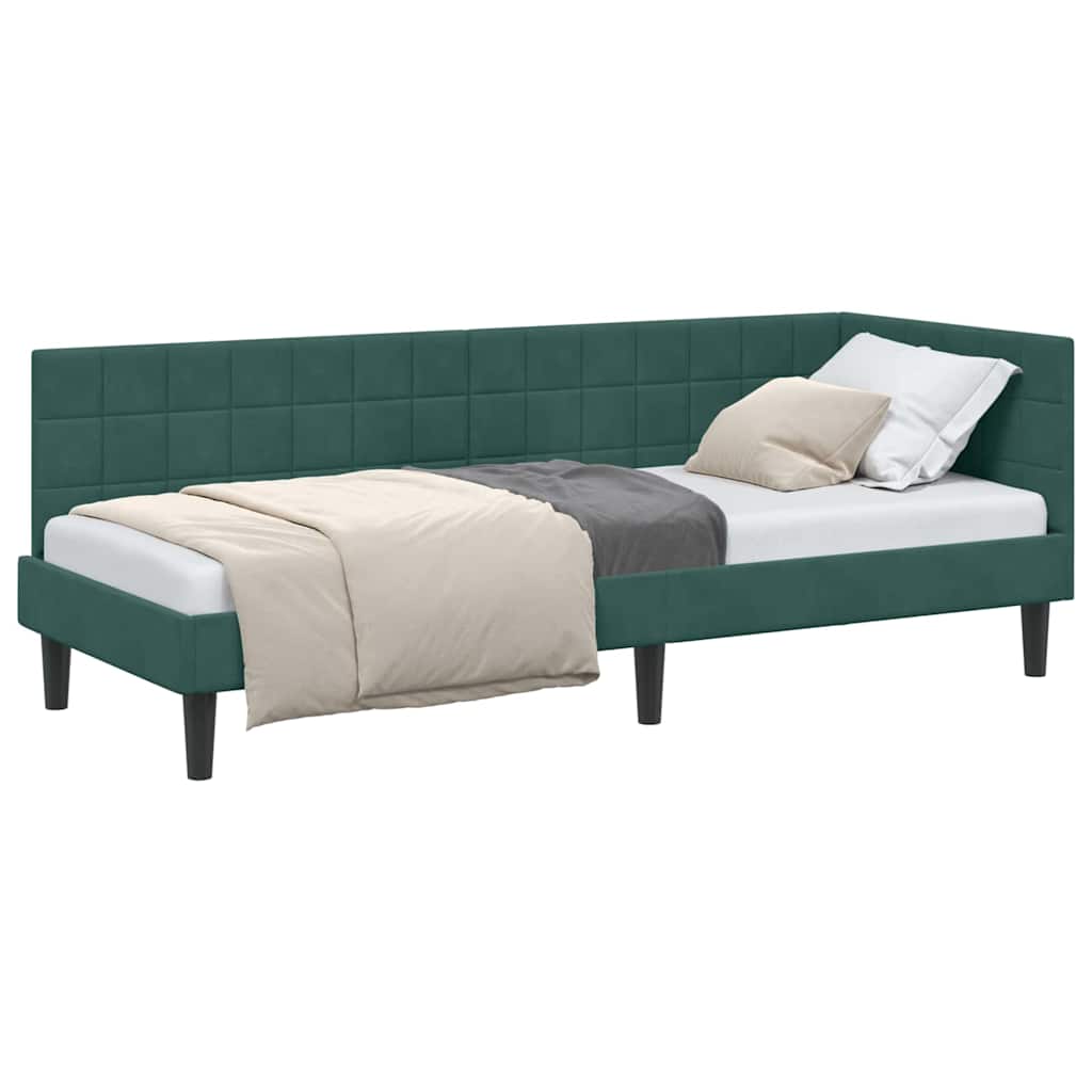 Corner Bed Frame with Headboard Dark green 80 x 200 cm Velvet