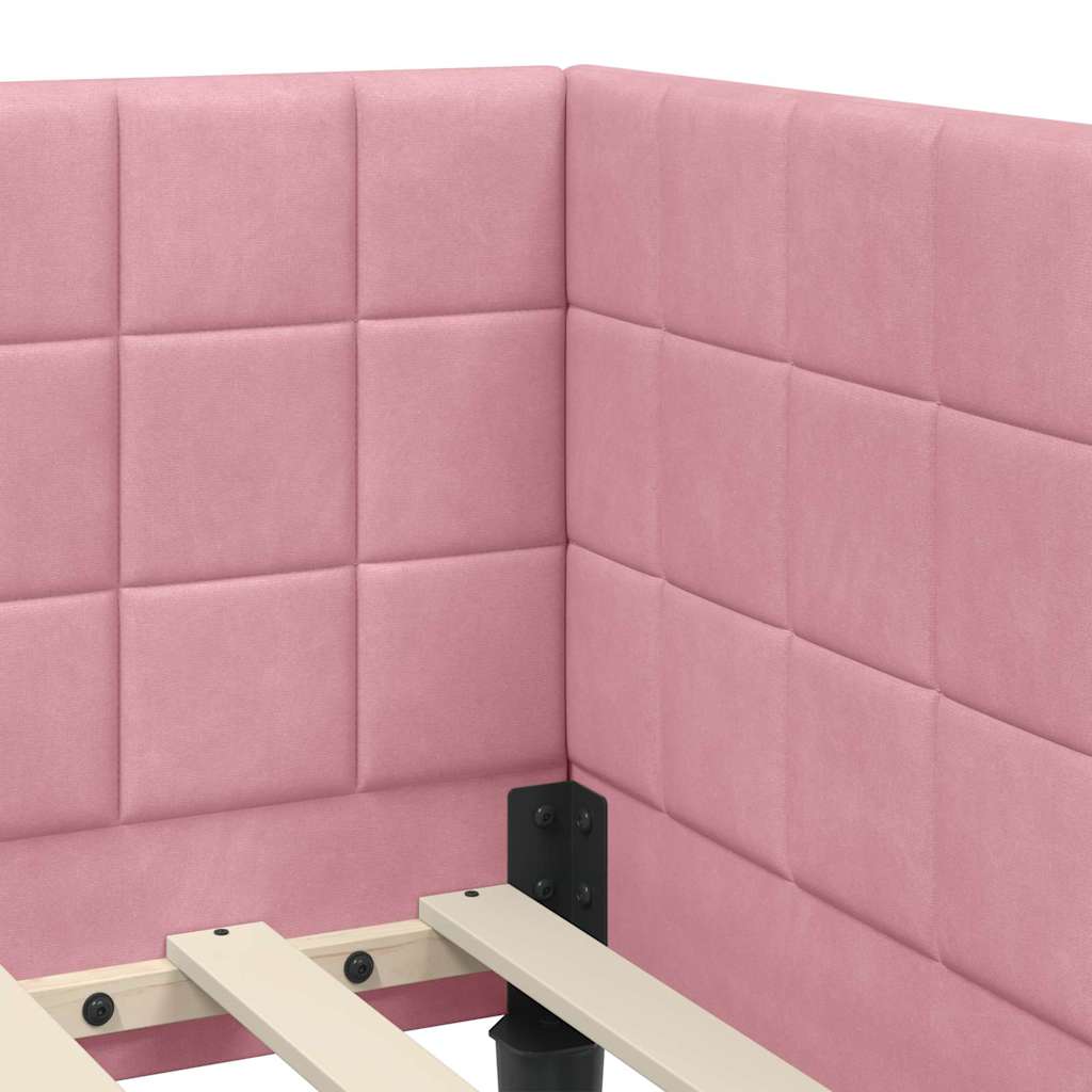 Corner Bed Frame with Headboard Pink 80 x 200 cm Velvet