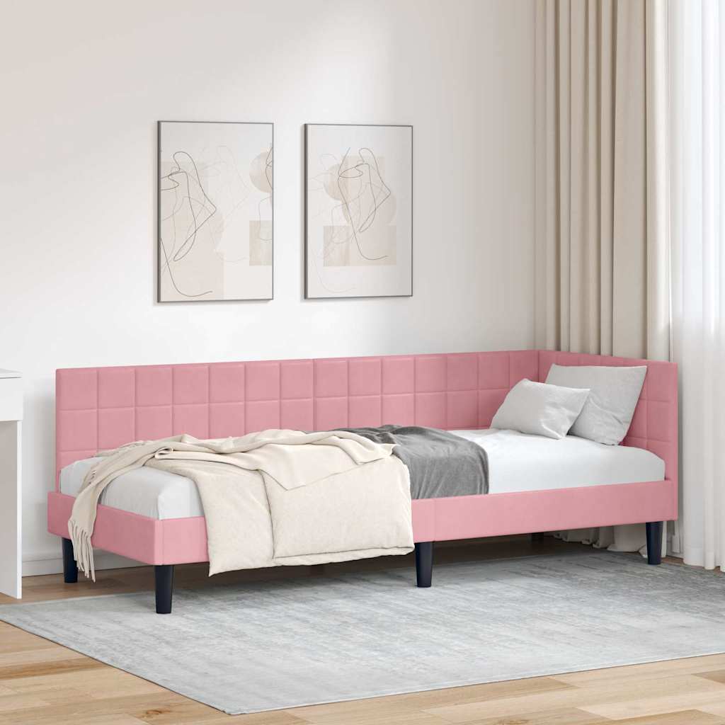 Corner Bed Frame with Headboard Pink 80 x 200 cm Velvet