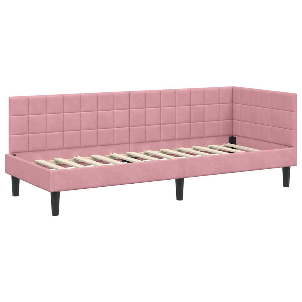 Corner Bed Frame with Headboard Pink 80 x 200 cm Velvet