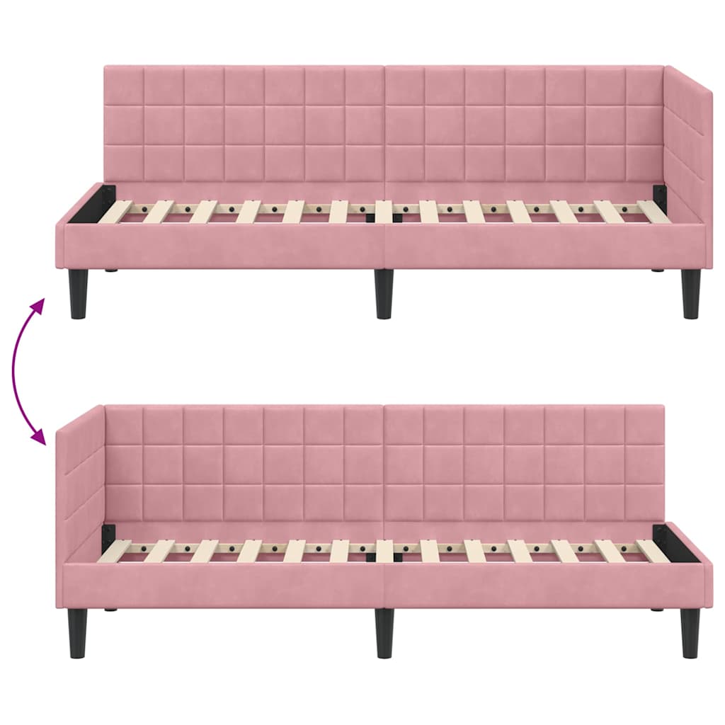 Corner Bed Frame with Headboard Pink 80 x 200 cm Velvet