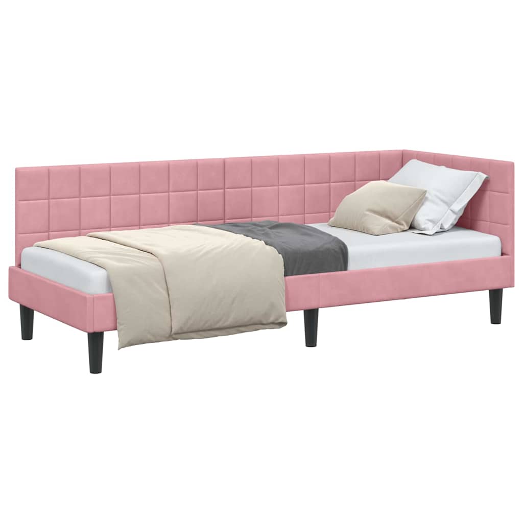 Corner Bed Frame with Headboard Pink 80 x 200 cm Velvet