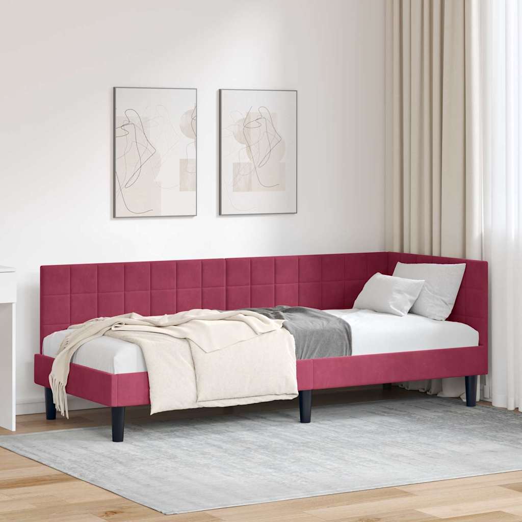 Corner Bed Frame with Headboard Wine red 80 x 200 cm Velvet