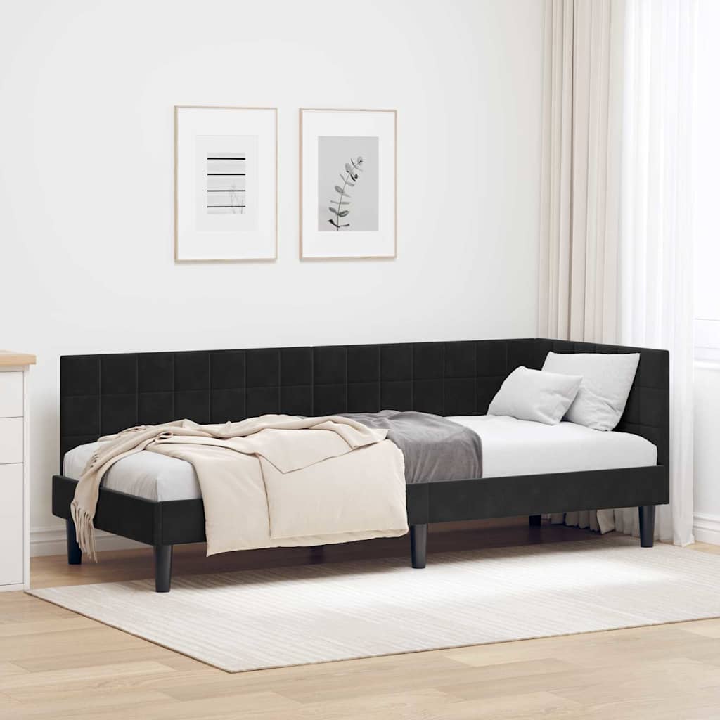 Corner Bed Frame with Headboard Black 80 x 200 cm Velvet