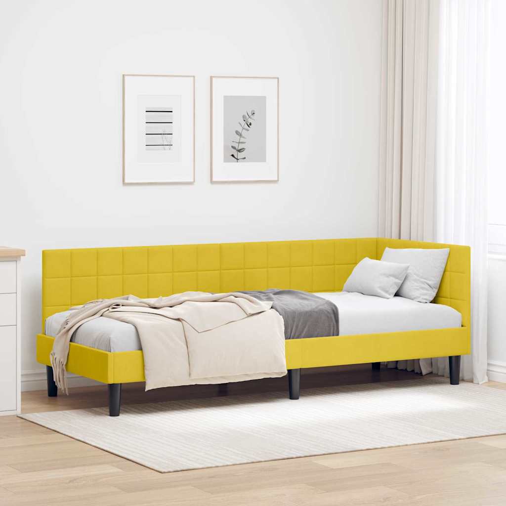 Corner Bed Frame with Headboard Yellow 80 x 200 cm Velvet